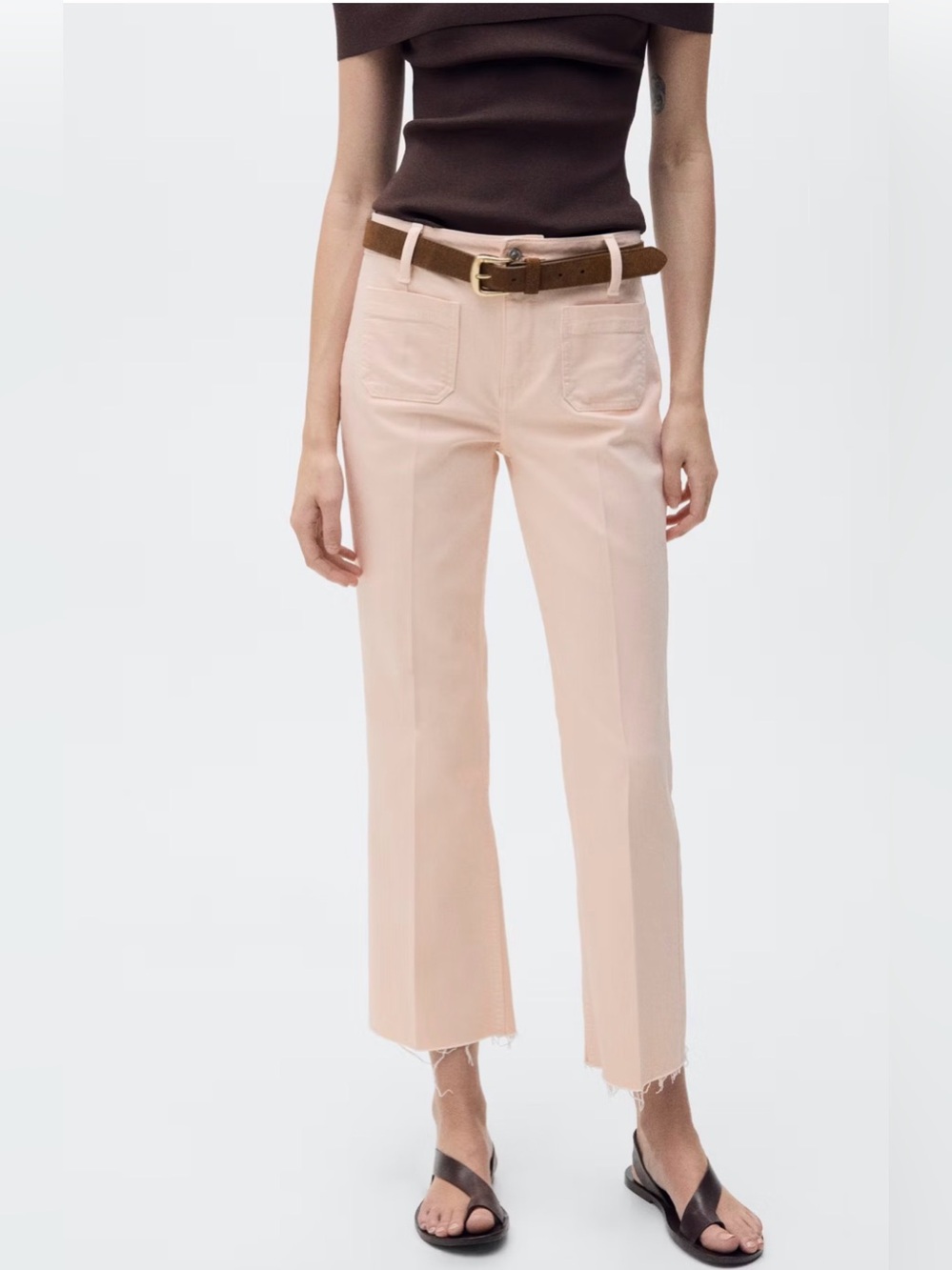 Mango Cropped Straight-Leg Pale Pink Jeans